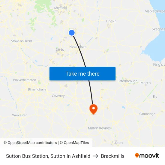 Sutton Bus Station, Sutton In Ashfield to Brackmills map