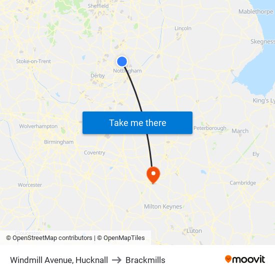 Windmill Avenue, Hucknall to Brackmills map