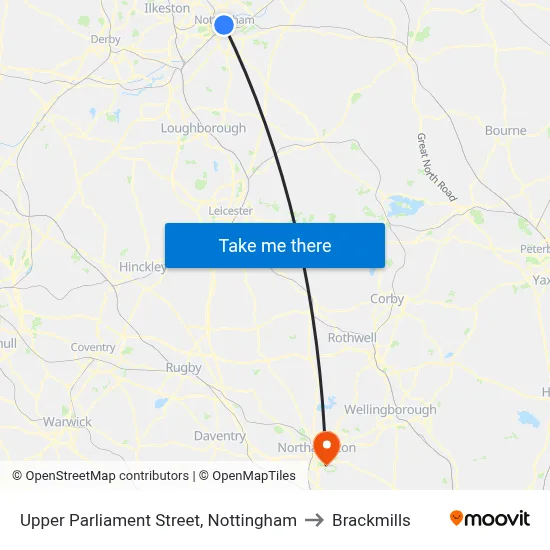 Upper Parliament Street, Nottingham to Brackmills map