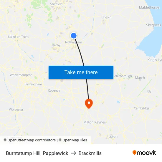 Burntstump Hill, Papplewick to Brackmills map