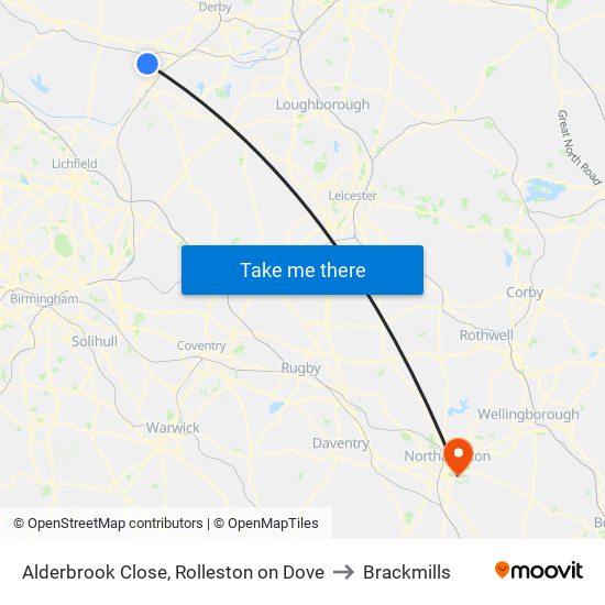 Alderbrook Close, Rolleston on Dove to Brackmills map