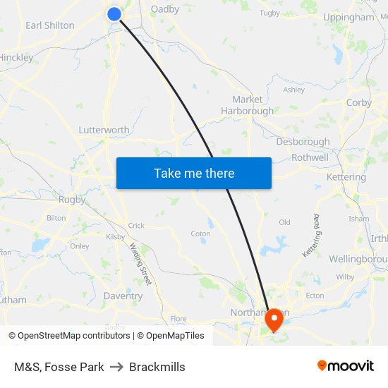 M&S, Fosse Park to Brackmills map