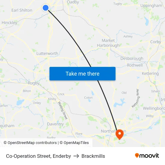 Co-Operation Street, Enderby to Brackmills map