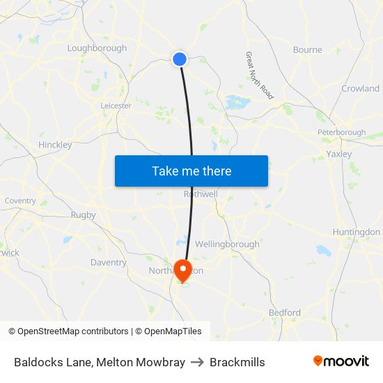 Baldocks Lane, Melton Mowbray to Brackmills map