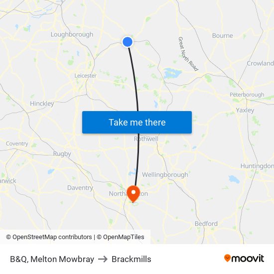 B&Q, Melton Mowbray to Brackmills map