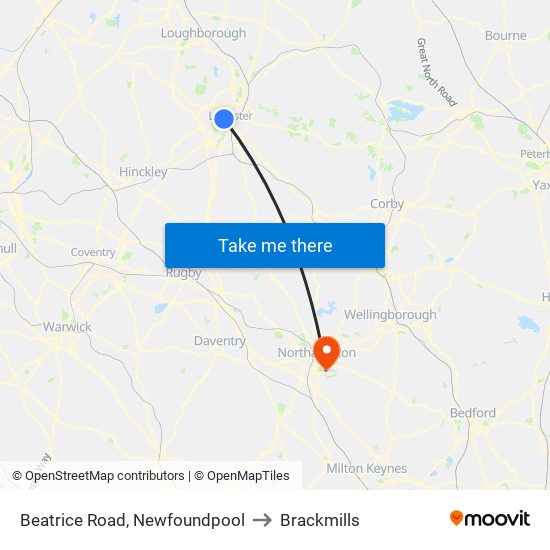 Beatrice Road, Newfoundpool to Brackmills map