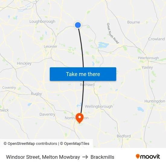 Windsor Street, Melton Mowbray to Brackmills map