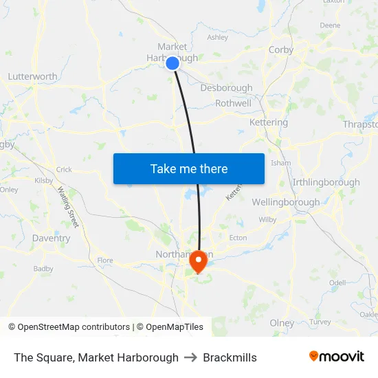 The Square, Market Harborough to Brackmills map