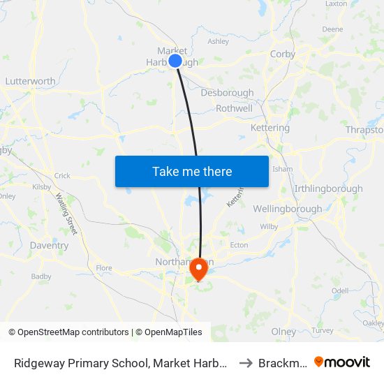 Ridgeway Primary School, Market Harborough to Brackmills map