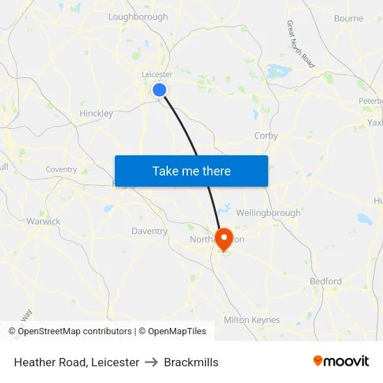 Heather Road, Leicester to Brackmills map
