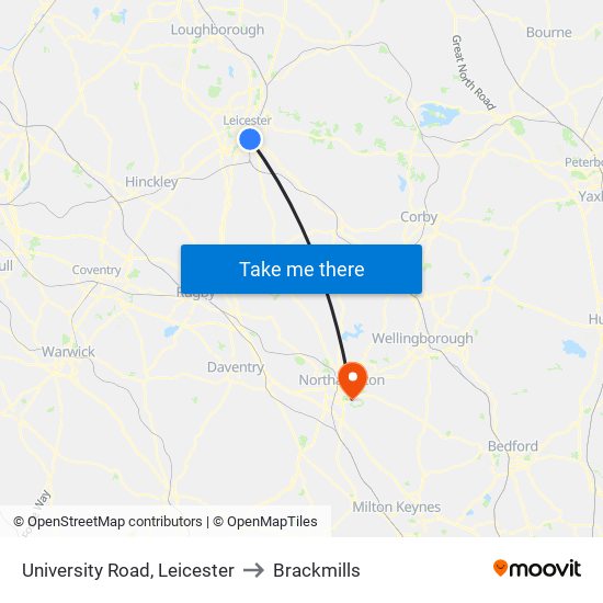 University Road, Leicester to Brackmills map