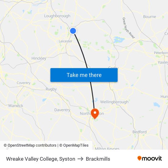 Wreake Valley College, Syston to Brackmills map