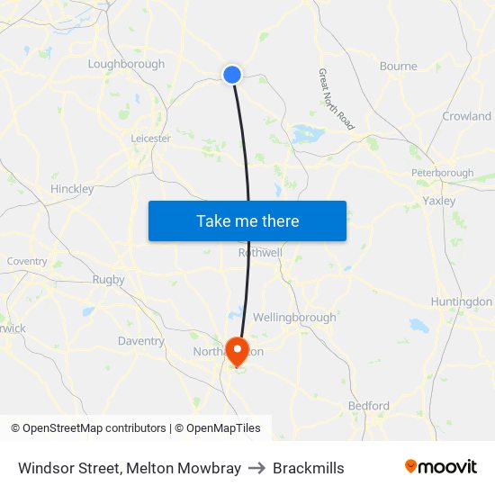 Windsor Street, Melton Mowbray to Brackmills map