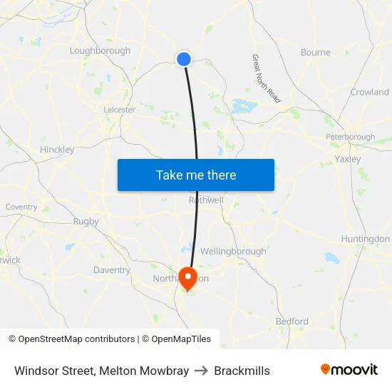 Windsor Street, Melton Mowbray to Brackmills map
