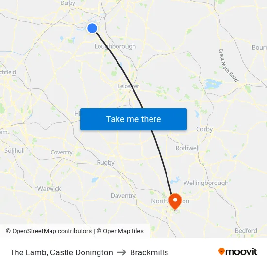 The Lamb, Castle Donington to Brackmills map