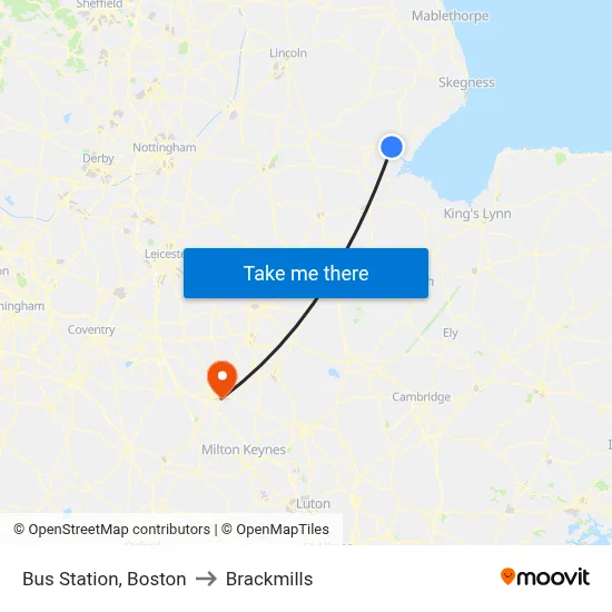 Bus Station, Boston to Brackmills map