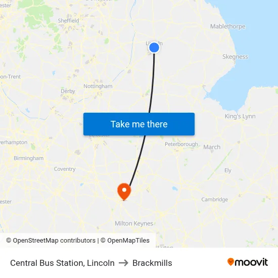 Central Bus Station, Lincoln to Brackmills map