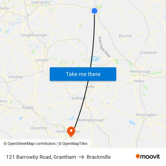 121 Barrowby Road, Grantham to Brackmills map