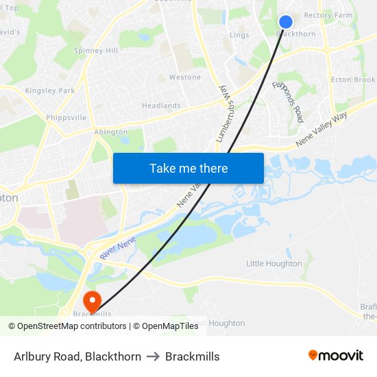 Arlbury Road, Blackthorn to Brackmills map