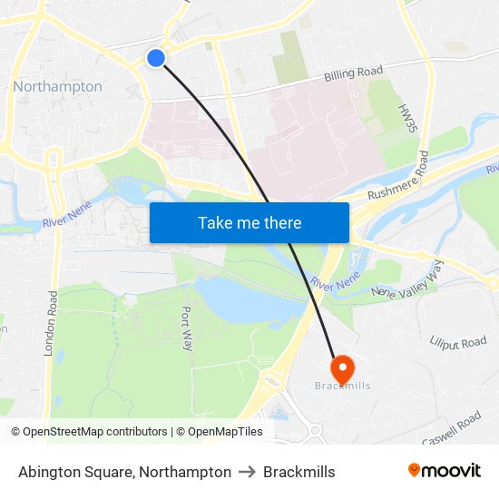 Abington Square, Northampton to Brackmills map