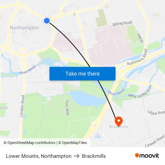 Lower Mounts, Northampton to Brackmills map