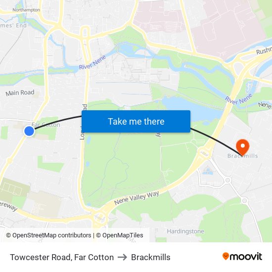 Towcester Road, Far Cotton to Brackmills map