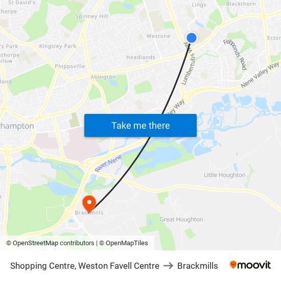 Shopping Centre, Weston Favell Centre to Brackmills map