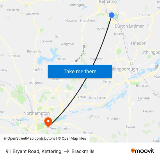 91 Bryant Road, Kettering to Brackmills map