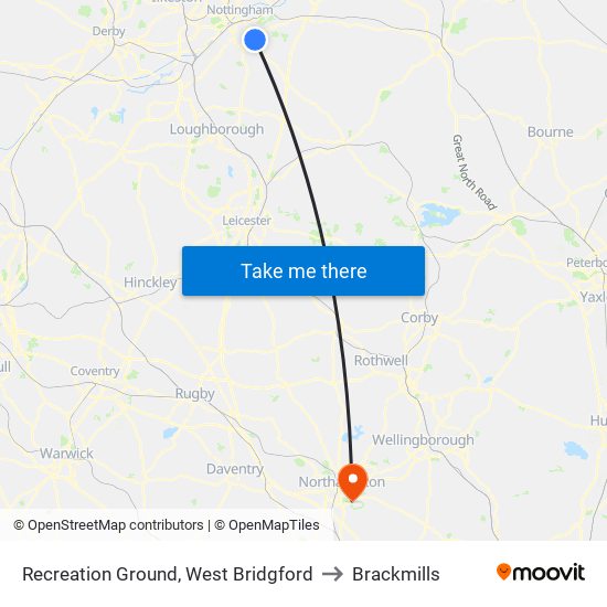 Recreation Ground, West Bridgford to Brackmills map