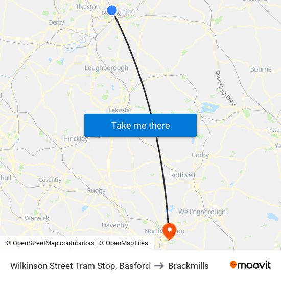 Wilkinson Street Tram Stop, Basford to Brackmills map