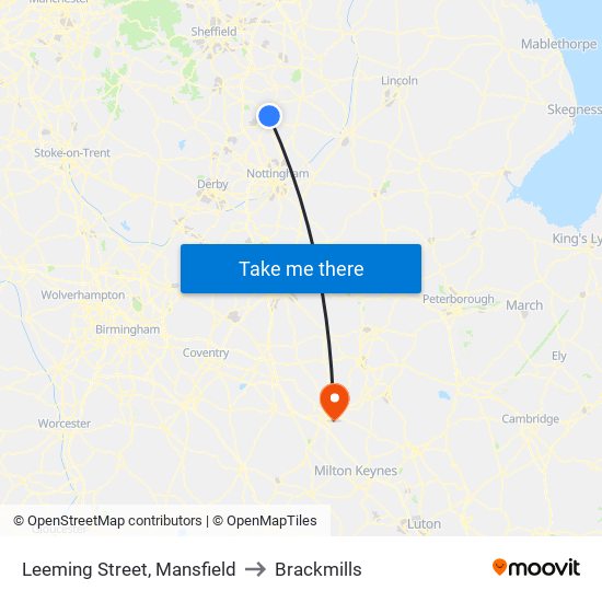 Leeming Street, Mansfield to Brackmills map