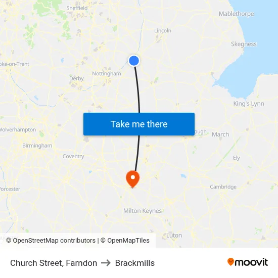 Church Street, Farndon to Brackmills map