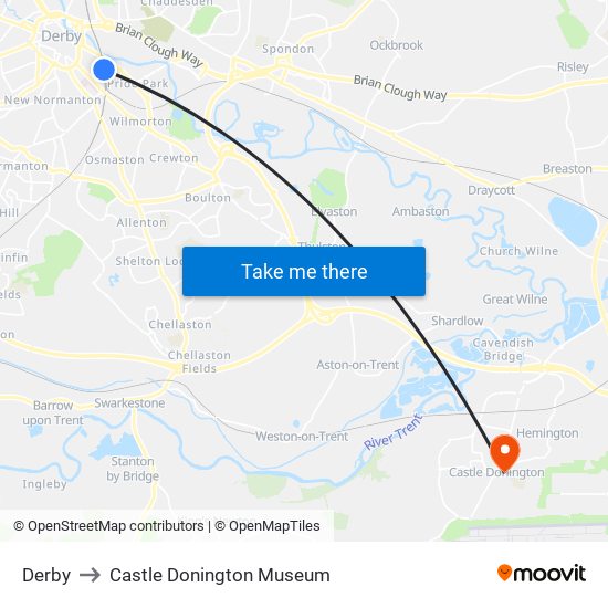 Derby to Castle Donington Museum map