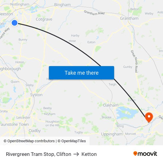 Rivergreen Tram Stop, Clifton to Ketton map