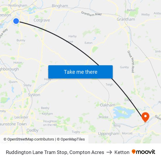 Ruddington Lane Tram Stop, Compton Acres to Ketton map