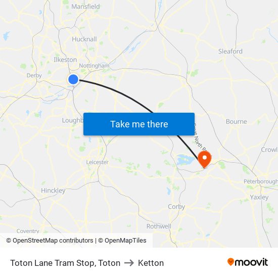 Toton Lane Tram Stop, Toton to Ketton map