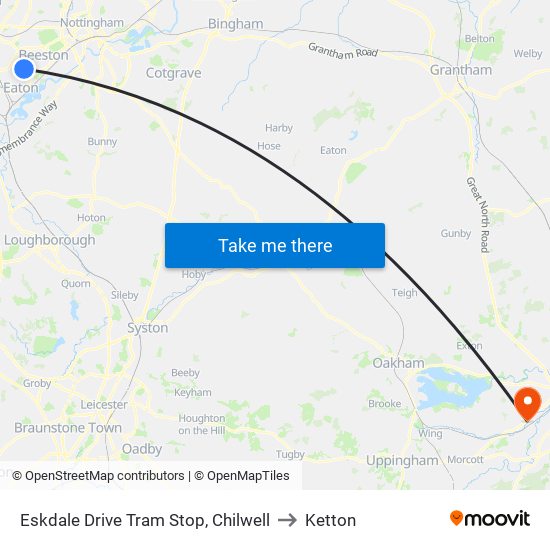 Eskdale Drive Tram Stop, Chilwell to Ketton map