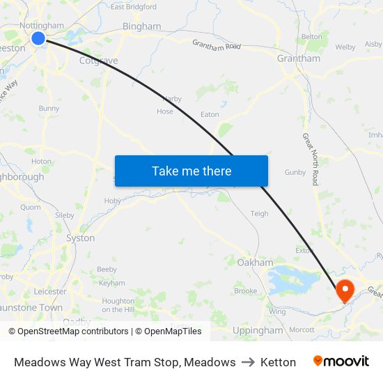 Meadows Way West Tram Stop, Meadows to Ketton map