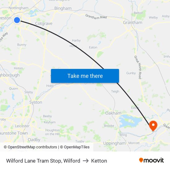 Wilford Lane Tram Stop, Wilford to Ketton map