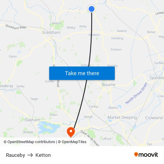 Rauceby to Ketton map