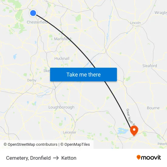 Cemetery, Dronfield to Ketton map