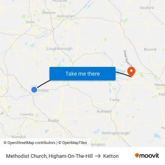 Methodist Church, Higham-On-The-Hill to Ketton map
