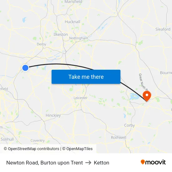 Newton Road, Burton upon Trent to Ketton map