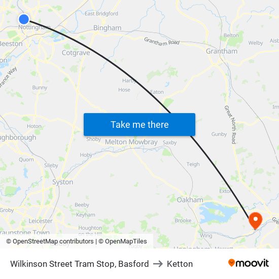 Wilkinson Street Tram Stop, Basford to Ketton map