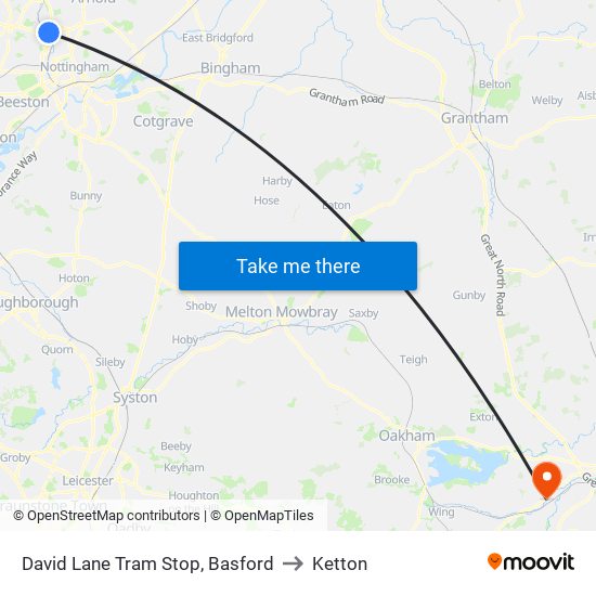 David Lane Tram Stop, Basford to Ketton map