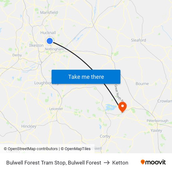 Bulwell Forest Tram Stop, Bulwell Forest to Ketton map