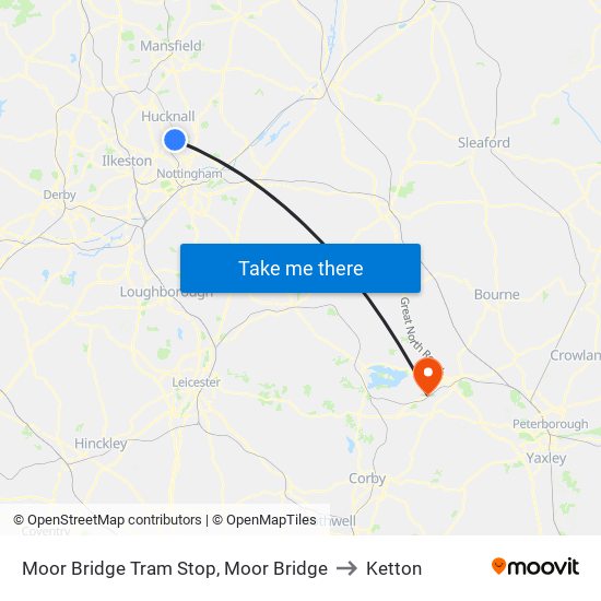 Moor Bridge Tram Stop, Moor Bridge to Ketton map