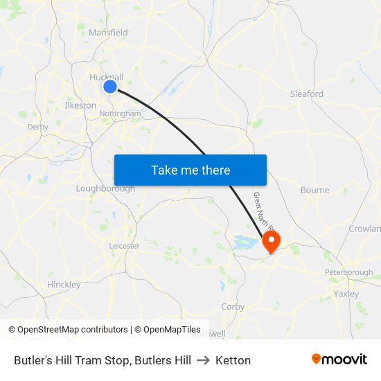 Butler's Hill Tram Stop, Butlers Hill to Ketton map