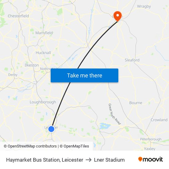 Haymarket Bus Station, Leicester to Lner Stadium map