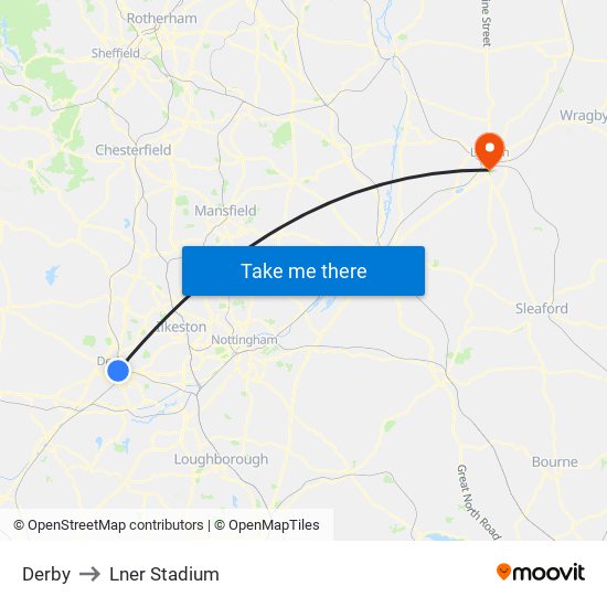 Derby to Lner Stadium map